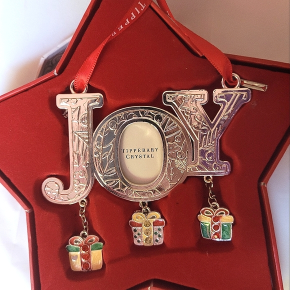 Tipperary Crystal 🎄 JOY Photo Frame Christmas Ornament w/ Hanging Gift Charms! - Picture 6 of 9